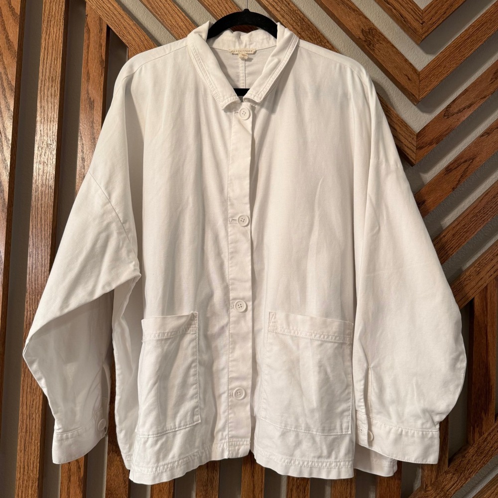 Coastal Minimalist Eileen Fisher White Cotton Hemp Jacket 2X Oversized